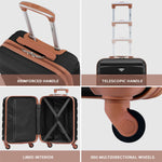 55x40x20cm Lightweight Luggage Hard Shell Cabin Suitcase 60+ Airlines Approved - Carry On Case - 4 Wheels | 55 x 40 x 20cm | Black & Brown