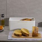 Countertop Metal Bread Box Container With Bamboo Lid | White