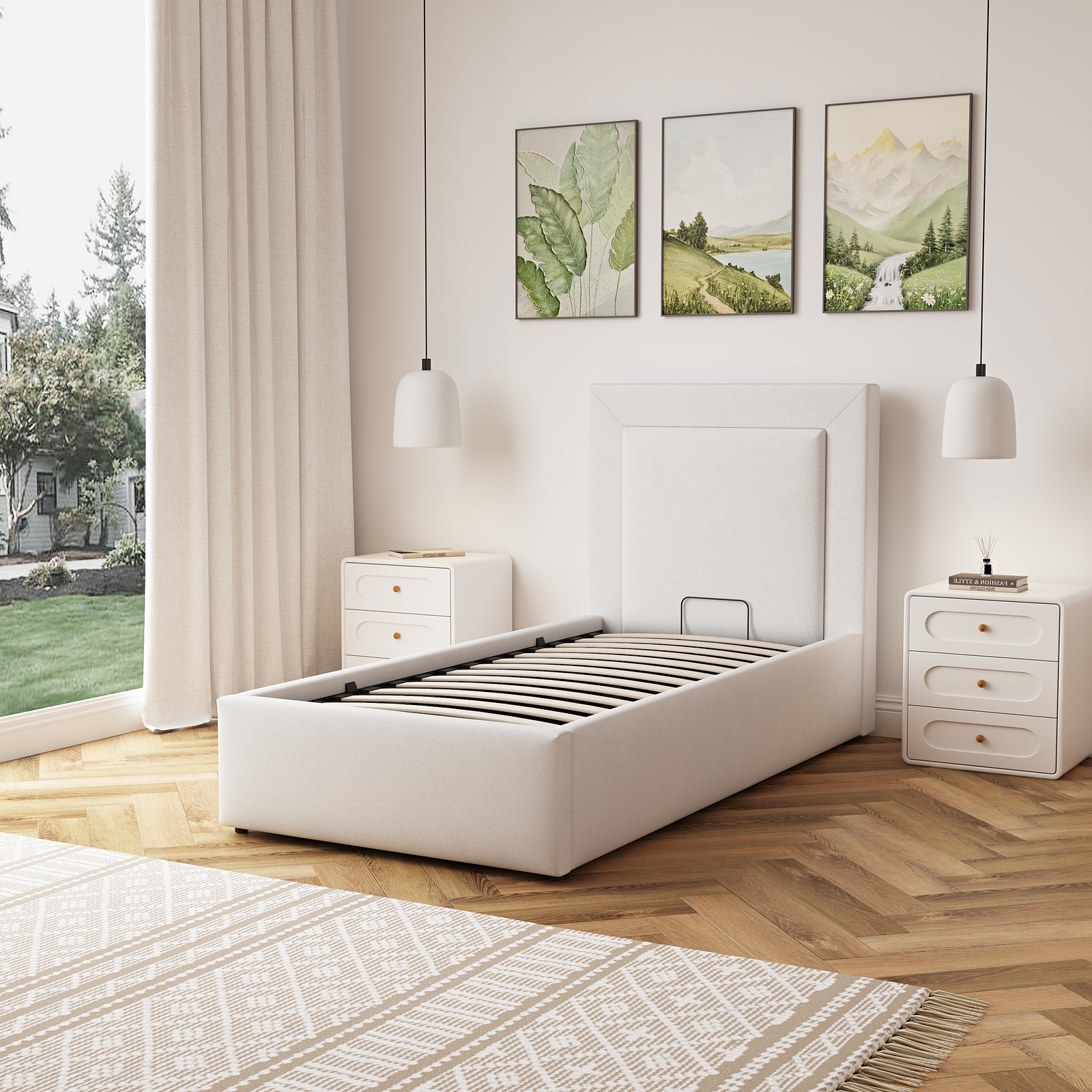 Weston Fabric Ottoman Bed Frame | Single | Beige