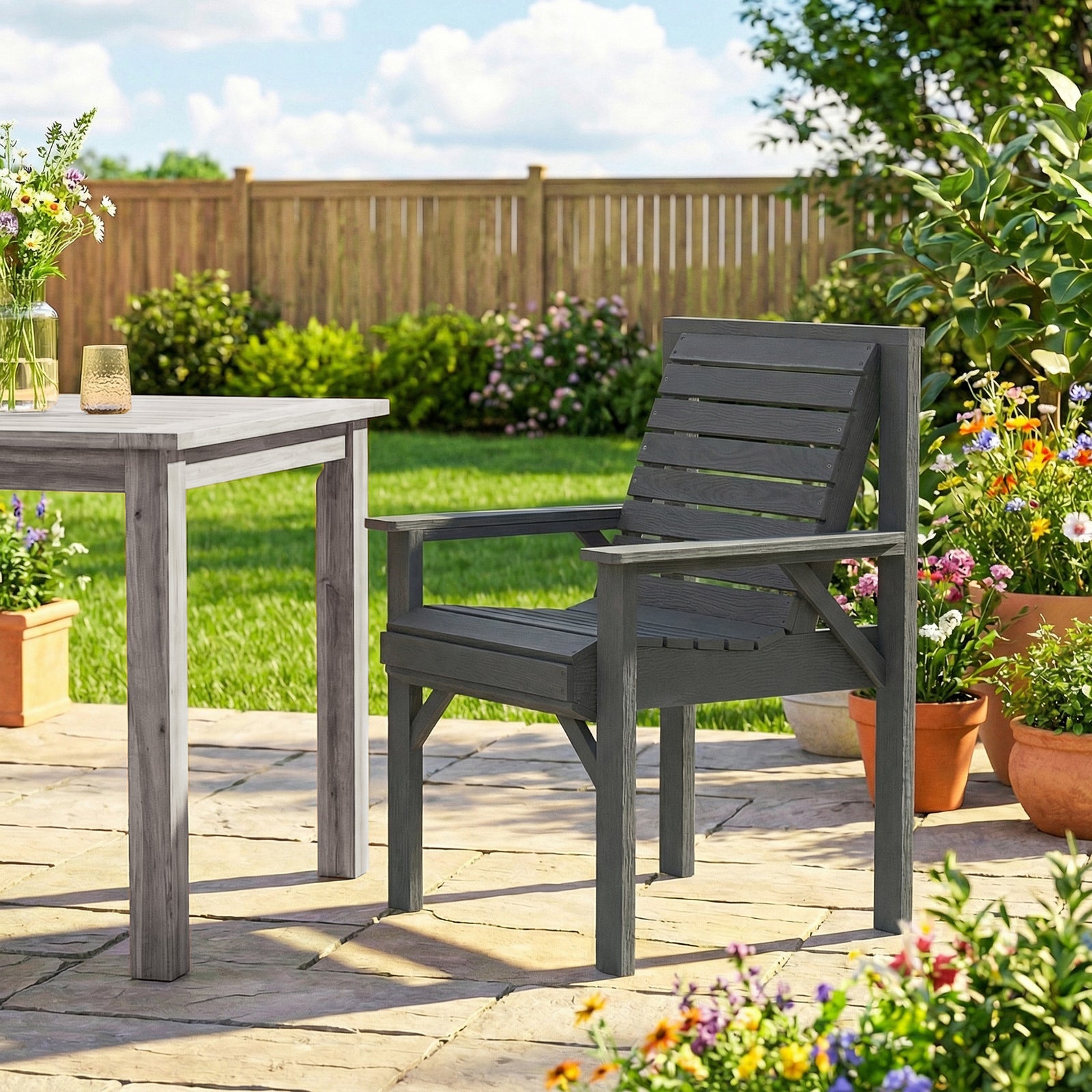 Wood Garden Chair Outdoor Dining Chair With Curved Seat | Grey