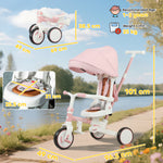 5 In 1 Foldable Kids Trike, Toddler Tricycle For 1-3 Years | Pink