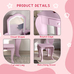Dressing Table With Mirror And Stool, Drawer, Storage Boxes, Cloud Design | Pink