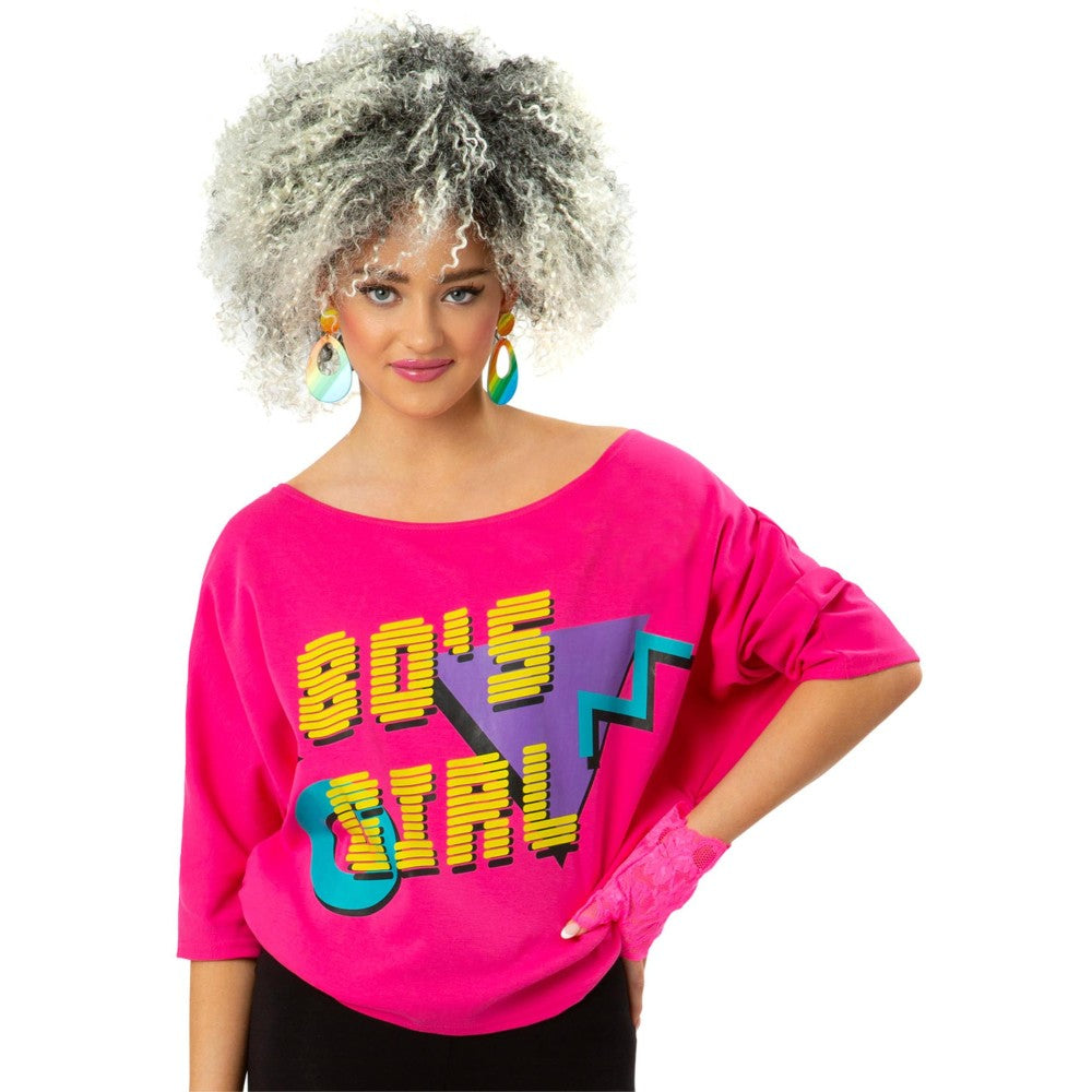 Ladies 1980s Printed Bat Wing T-shirt | Small