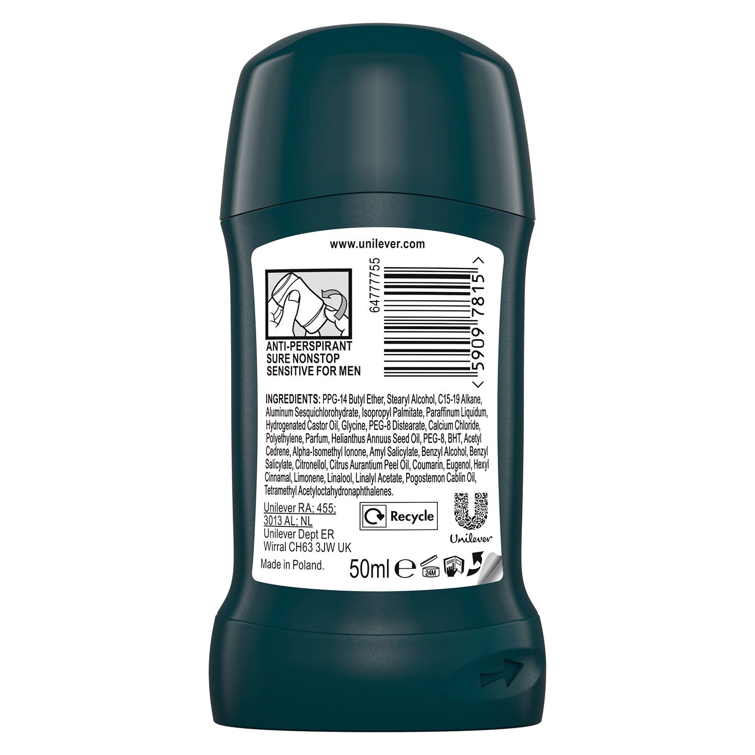 Men Antiperspirant Deodorant Stick Sensitive 72h Nonstop Protection, 3pk, 50ml | 3