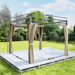 3 X 3 M Garden Pergola With Retractable Canopy, Curtains | Khaki