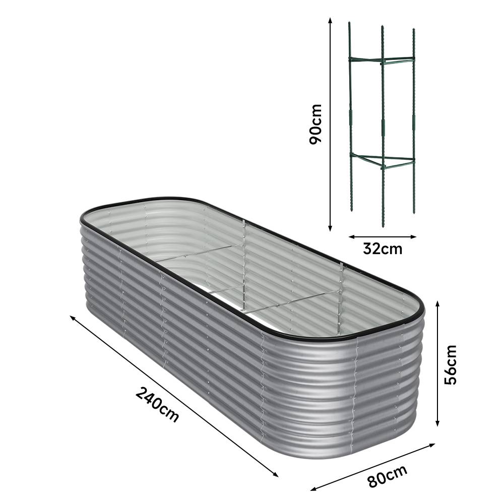 240/320cm W X 80cm D X 56cm H Large Raised Garden Bed Kit Oval-shaped Galvanized Steel Raised Garden Bed With Safety Edging & Ground Stakes | Small | Galvanized Silver