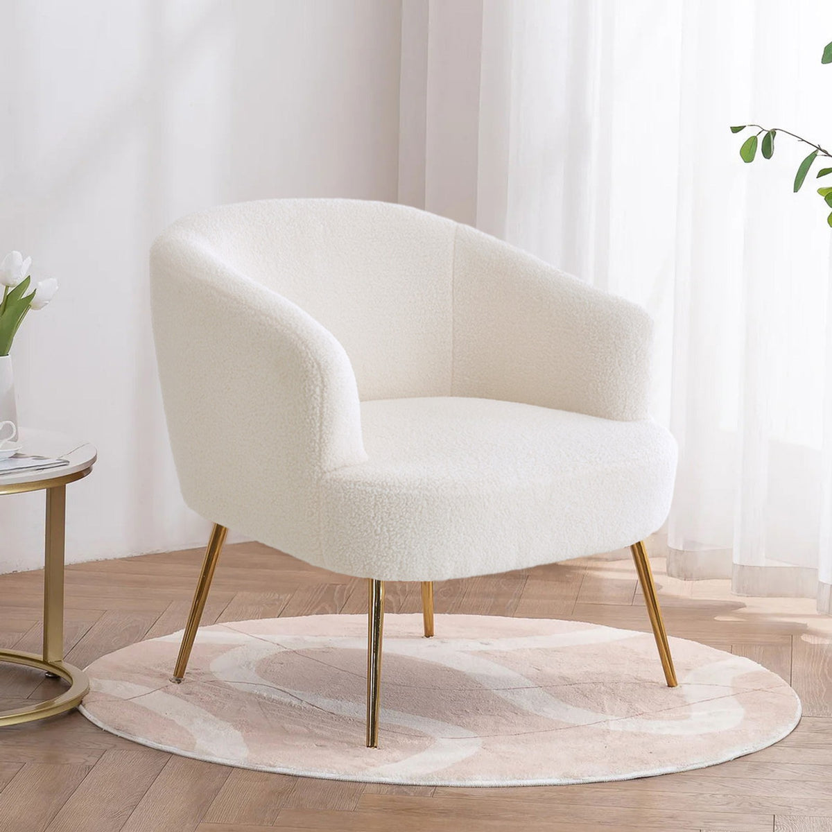 Breeins Modern Teddy Fleece Armchair With Adjustable Metal Legs