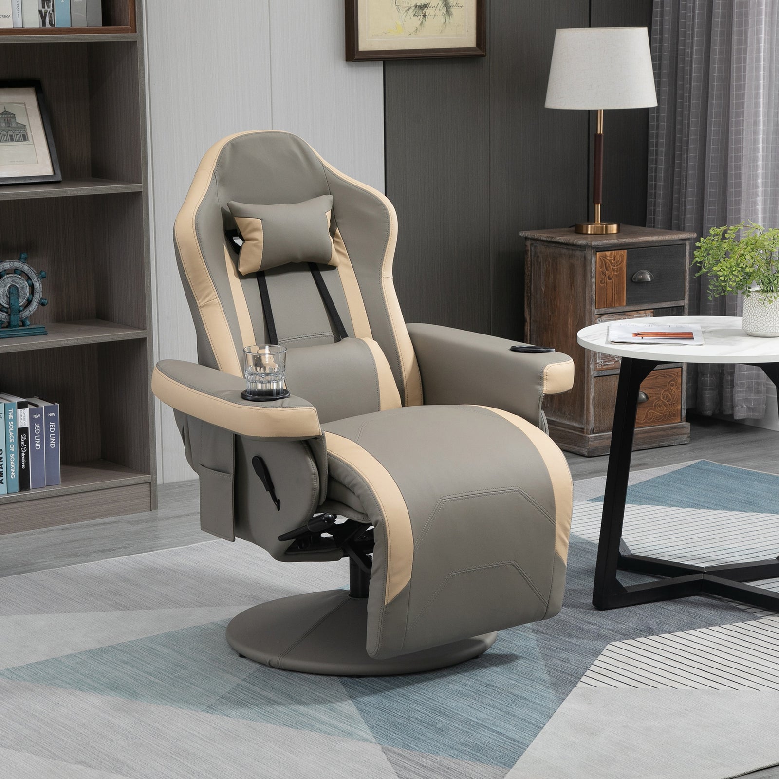 Manual Recliner Armchair Pu Sofa Chair With Footrest | One Size | Gray