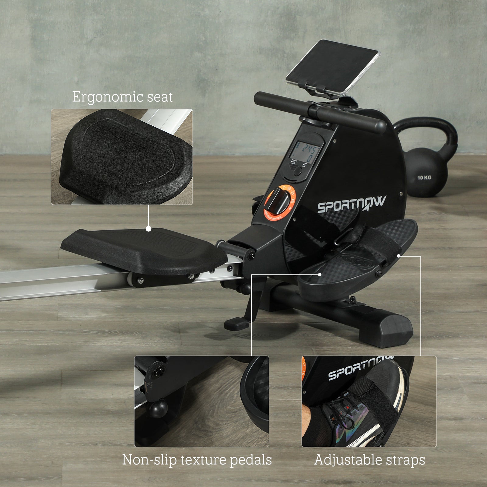 Folding Rowing Machine, Lcd Monitor, Home Gym