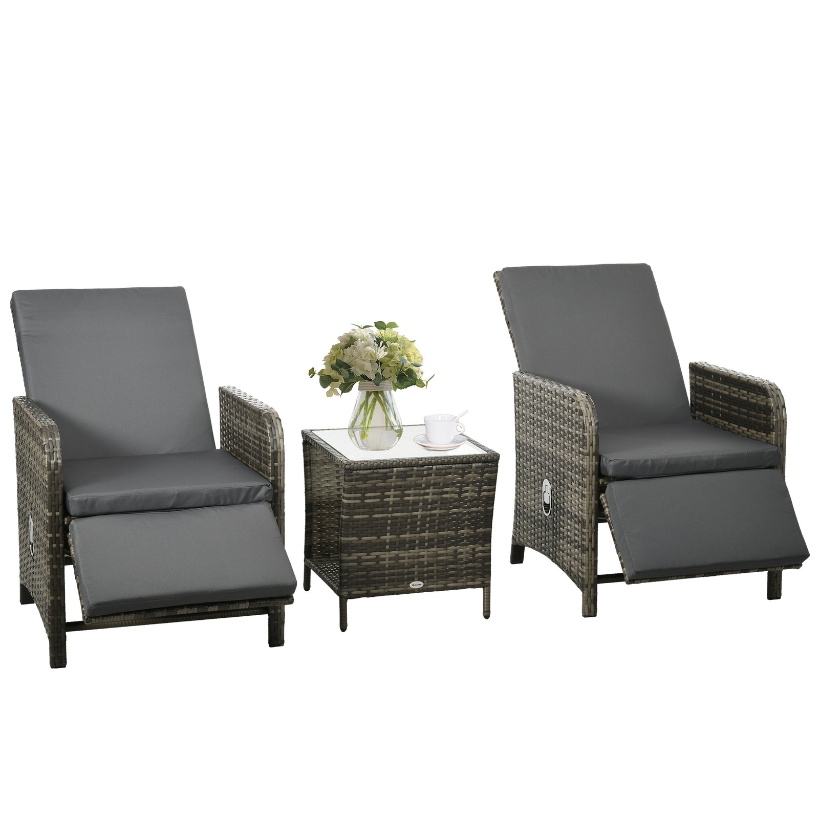 3 Pieces Rattan Bistro Set W/ Adjustable Backrest | Dark Gray