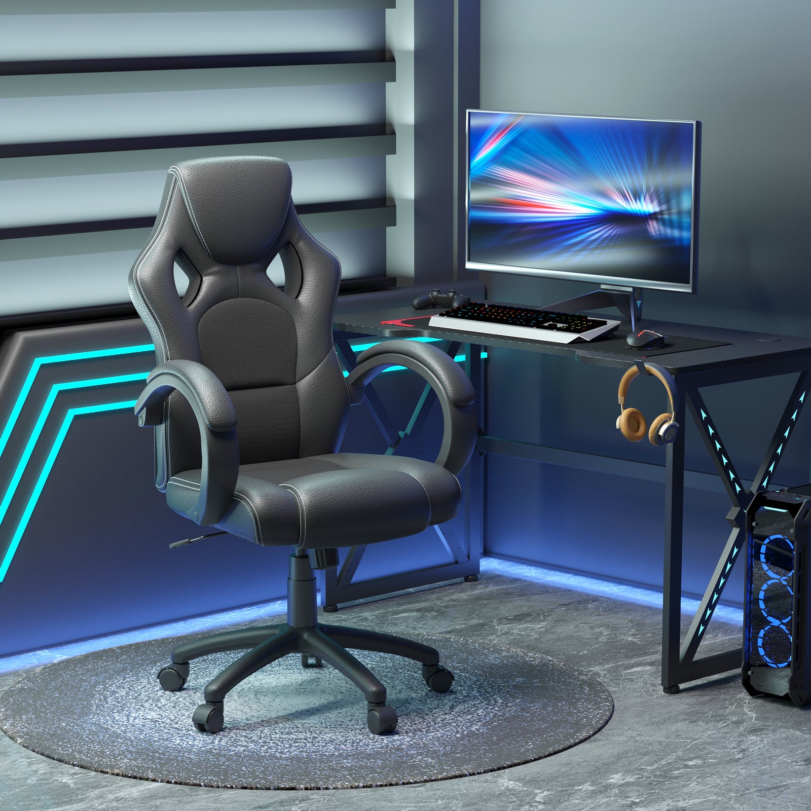 Racing Gaming Office Chair Pu Leather | Black
