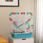 Pawhut 4 Tier Hamster Cage With Tubes, For Drawf, 58 X 36 X 65cm, Light Blue