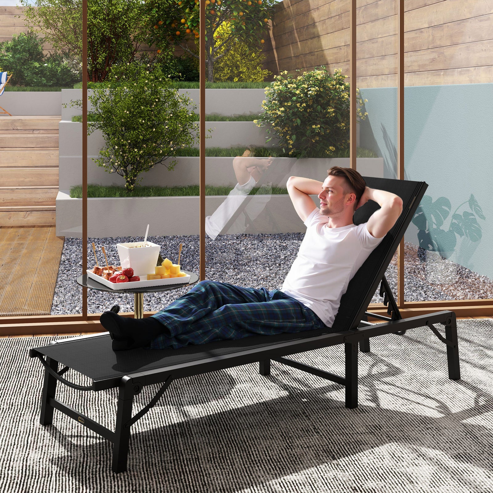 Folding Sun Lounger, 5-position Adjustable Sunbed | Black