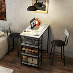 3 Piece Breakfast Bar Table Set With Storage Shelves, Light Grey