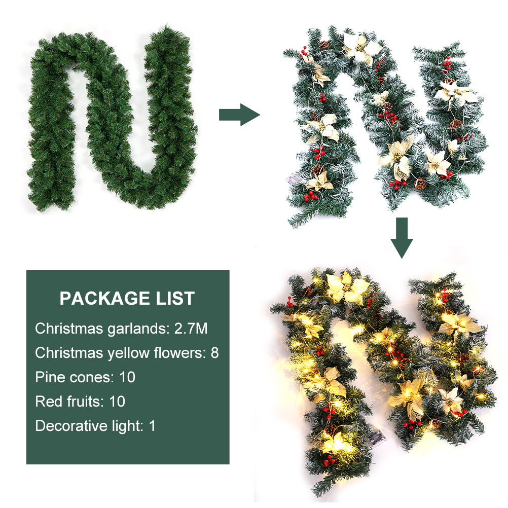 270cm Spruce Artificial Greenery Christmas Garland With 50 Led Warm White Lights | Yellow