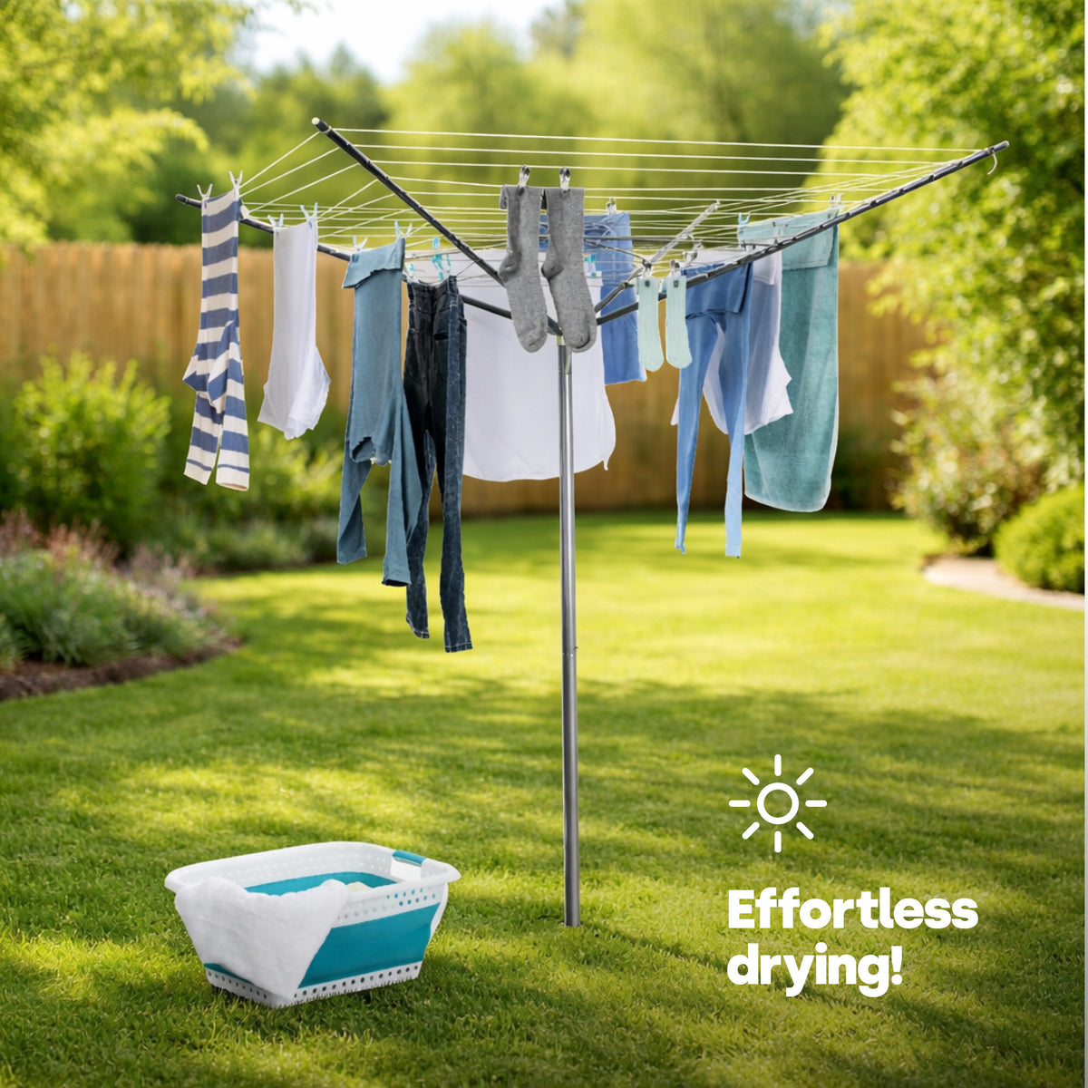 Livivo 45m 4-arm Rotary Clothes Airer Round Arms - Grey Sage Green With Spike & Cover