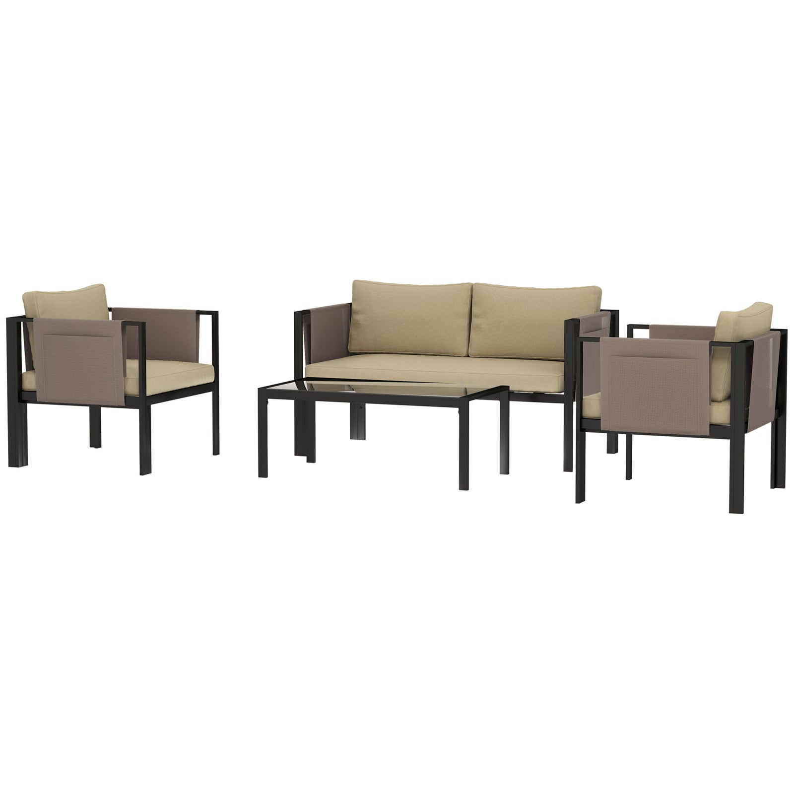 4 Piece Garden Sofa Set W/ Tempered Glass Coffee Table