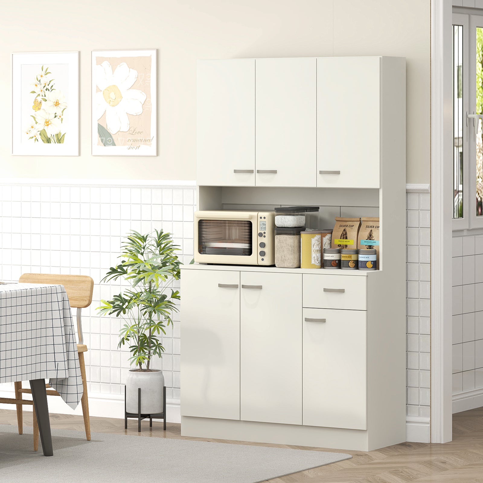 Kitchen Storage Cabinet, 6 Doors, Adjustable Shelves