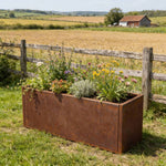 100/120cm W X 30cm D X 40cm H Rust Steel Flowerpot Outdoor Garden Weathering Metal Planter Box, Steel Planter With Drainage Hole | Large