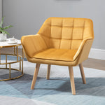 Velvet-feel Accent Chair With Arms Slanted Back Wood Legs | One Size | Yellow