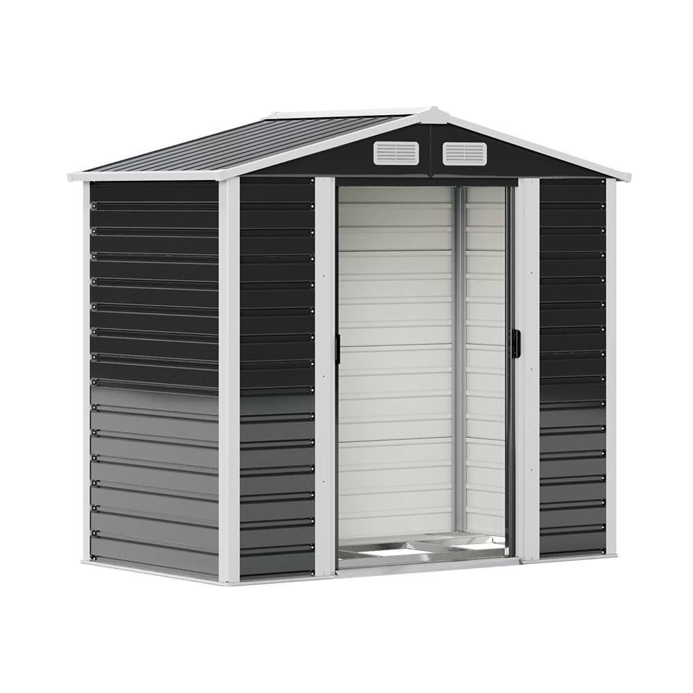4 x 7ft Outdoor Metal Storage Shed with Foundation Base, Double Sliding Doors, 4 Ventilation Vents, Weatherproof Garden Tool Shed