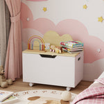 AIYAPLAY Toy Box For Kids, Toy Chest With Wheels And Safety Hinges, White