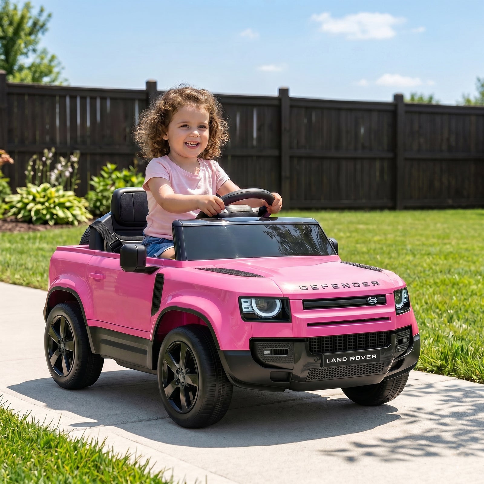 Land Rover Defender Licensed 12v Kids Ride On Car W/ Remote | Pink