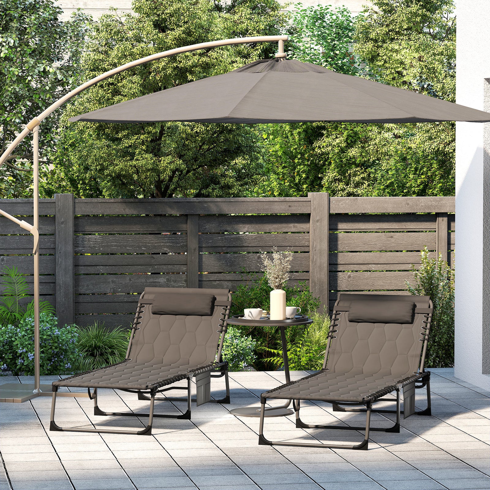 2 Pieces Foldable Sun Lounger Set With Padded Seat, Black