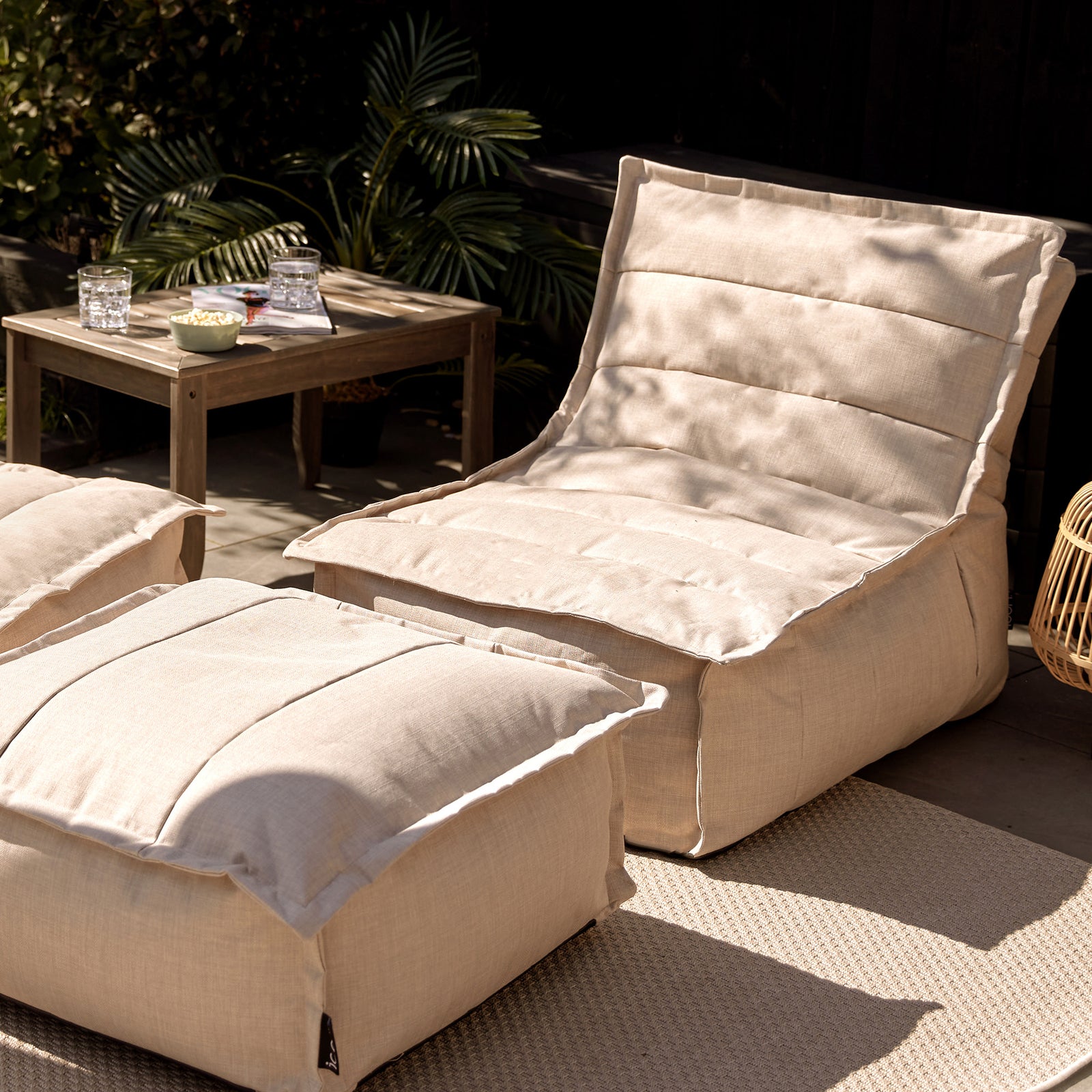 Dolce Indoor Outdoor Bean Bag Lounger And Footstool Beige Patio Chairs