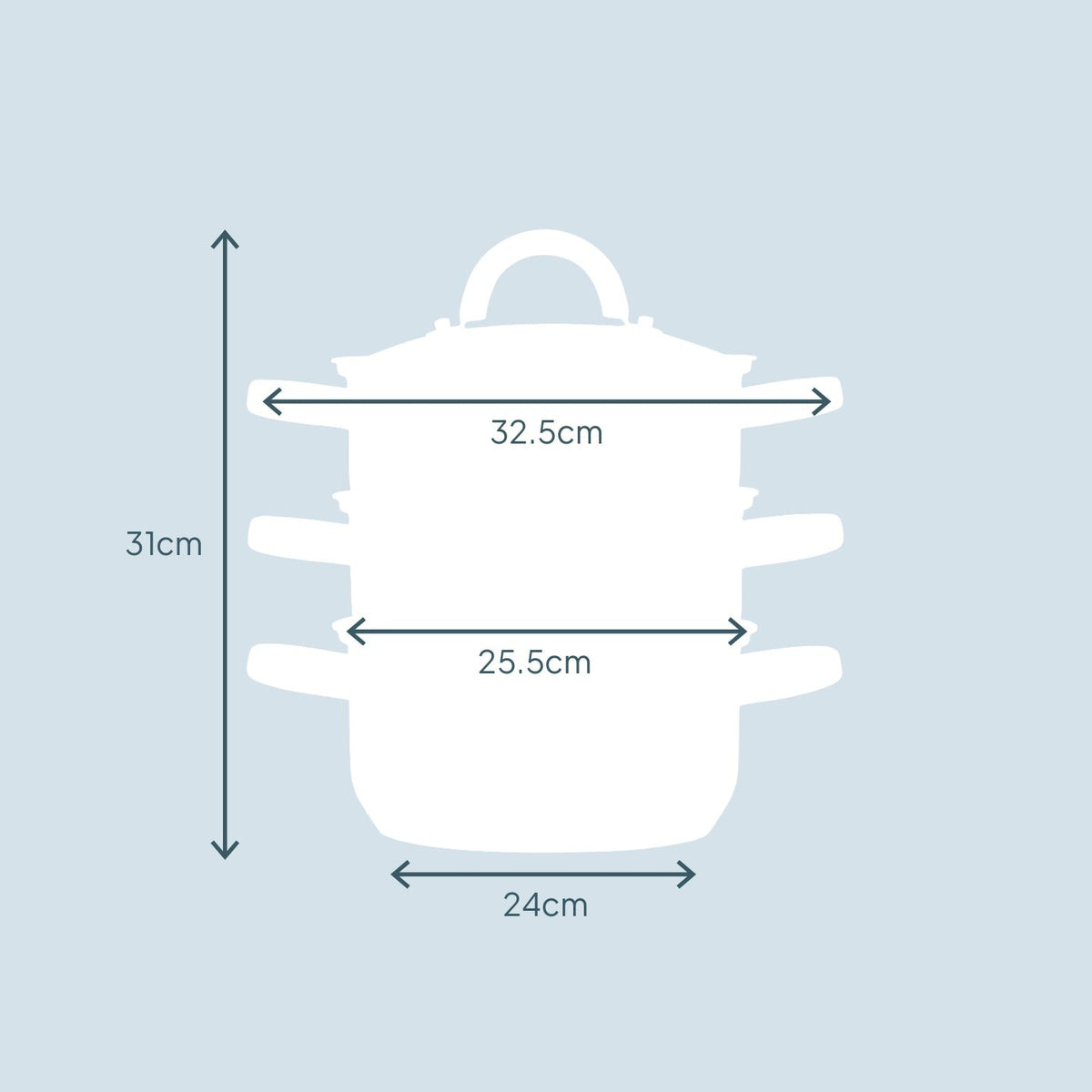3 Tier Stainless-steel Steamer Pan | 24cm | Silver