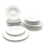 Dinner Set Porcelain White Embossed Floral Dot Rim Plates Bowls | Set of 18 | White
