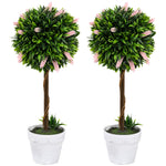 Set Of 2 60cm Potted Artificial Ball Tree With Lavender | Set of 2 | Pink