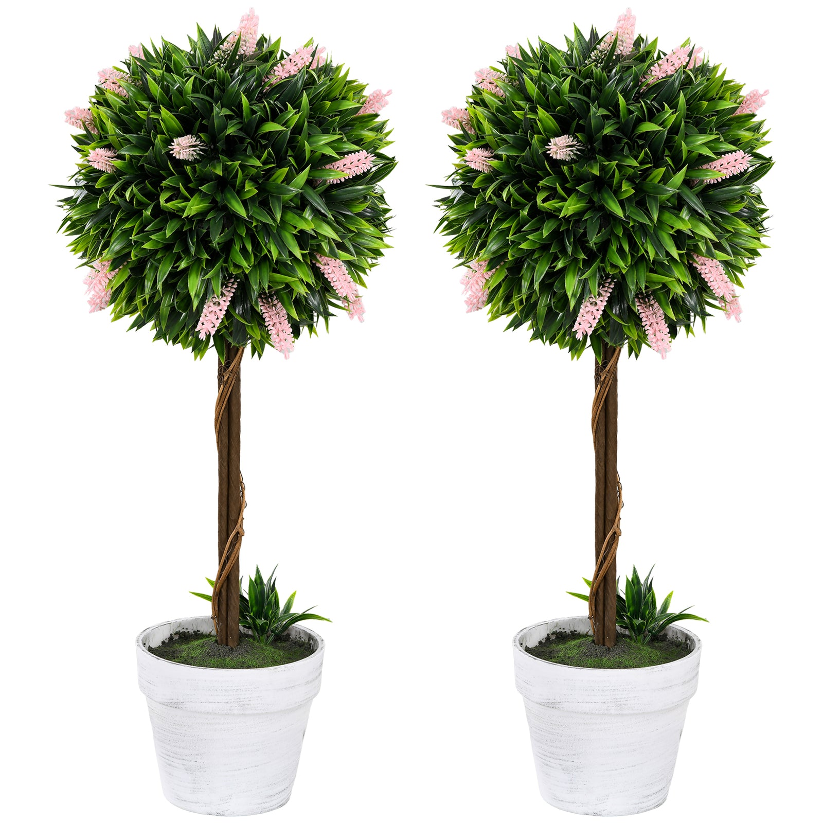 Set Of 2 60cm Potted Artificial Ball Tree With Lavender | Set of 2 | Pink