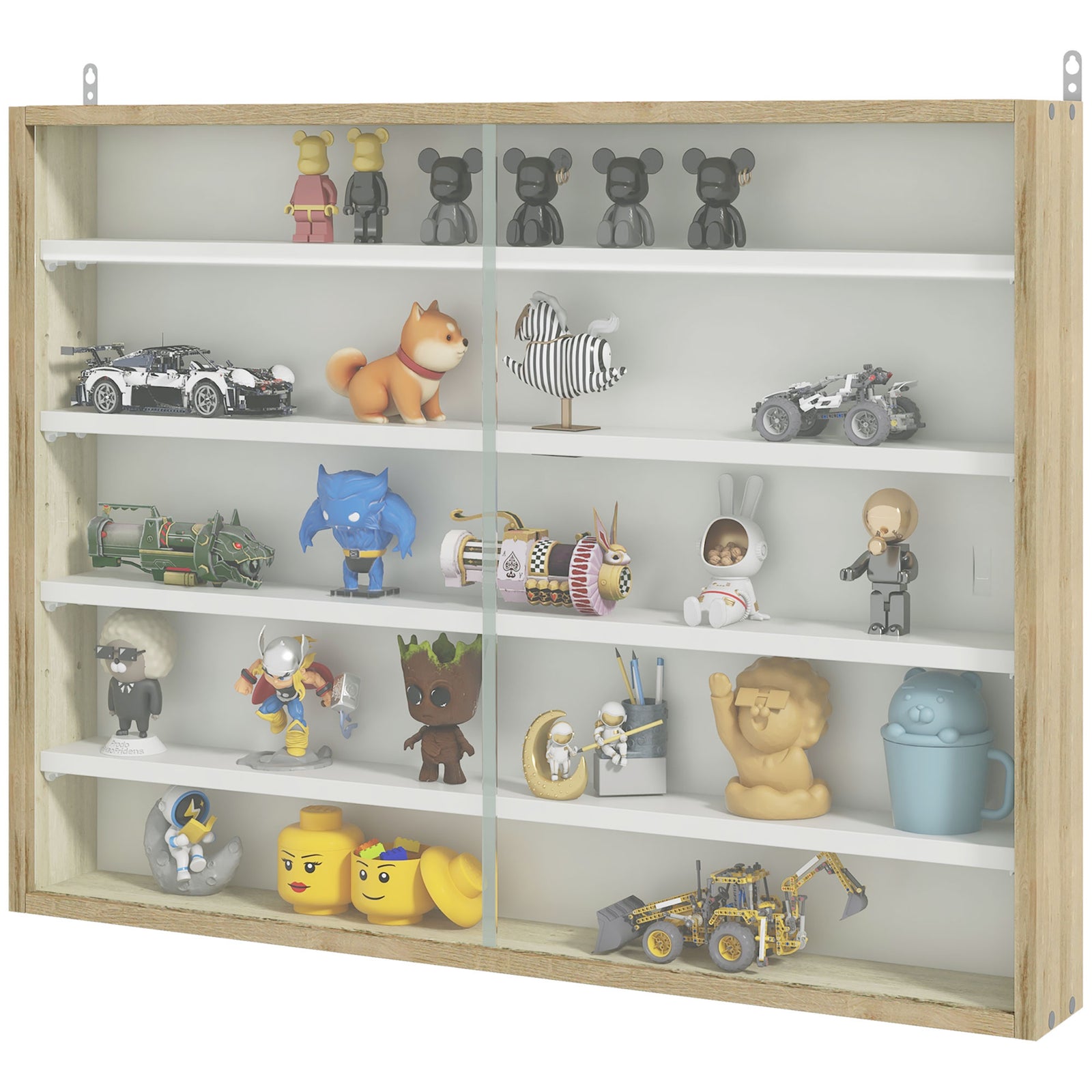 5-tier Wall Display Shelf Unit Cabinet Shelves Glass Doors | One Size | Natura