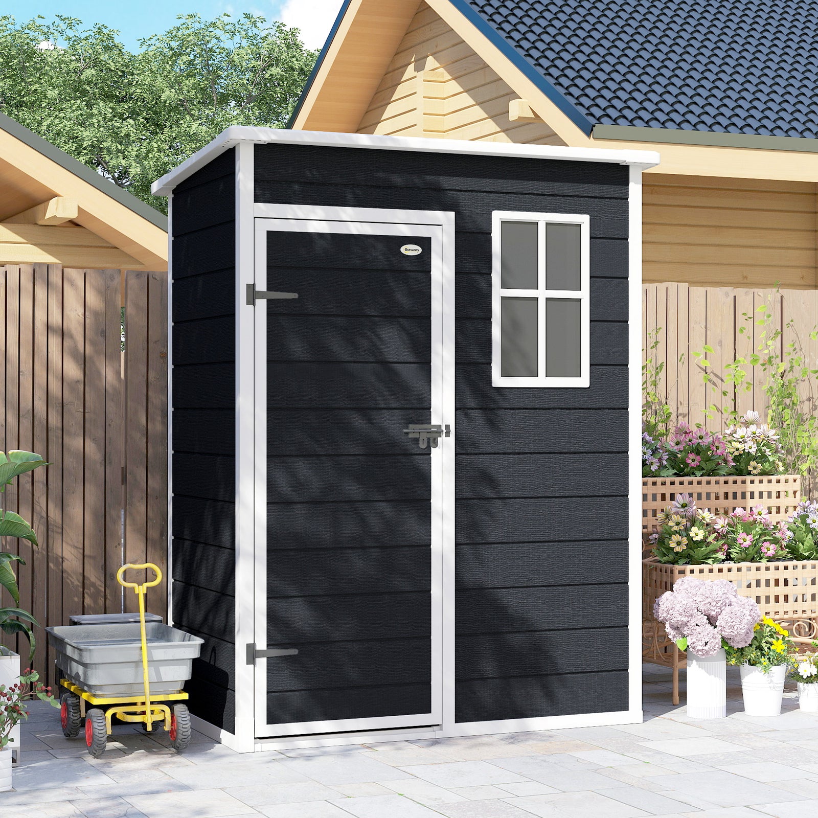 5' X 3' Garden Shed W/ Floor, Lockable Door, Window And Vent | Black