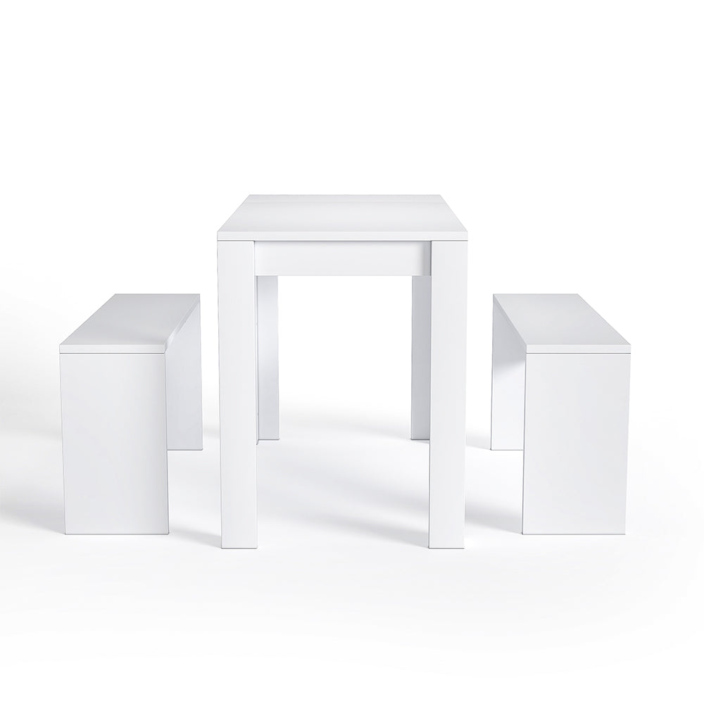 Modern Dining Room Table And Benches Set 3 Piece | White
