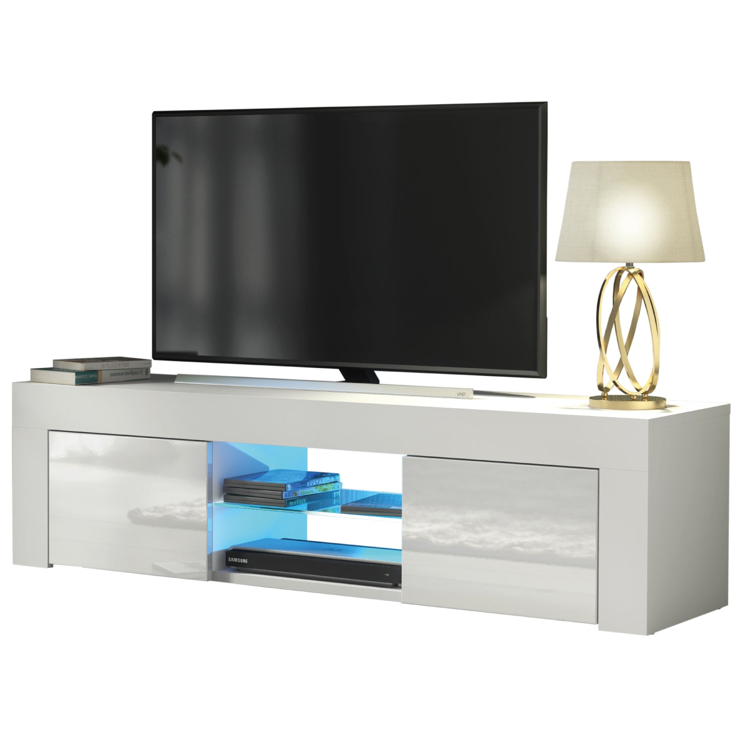 Loom Tv Unit 130cm With Led Lights | White