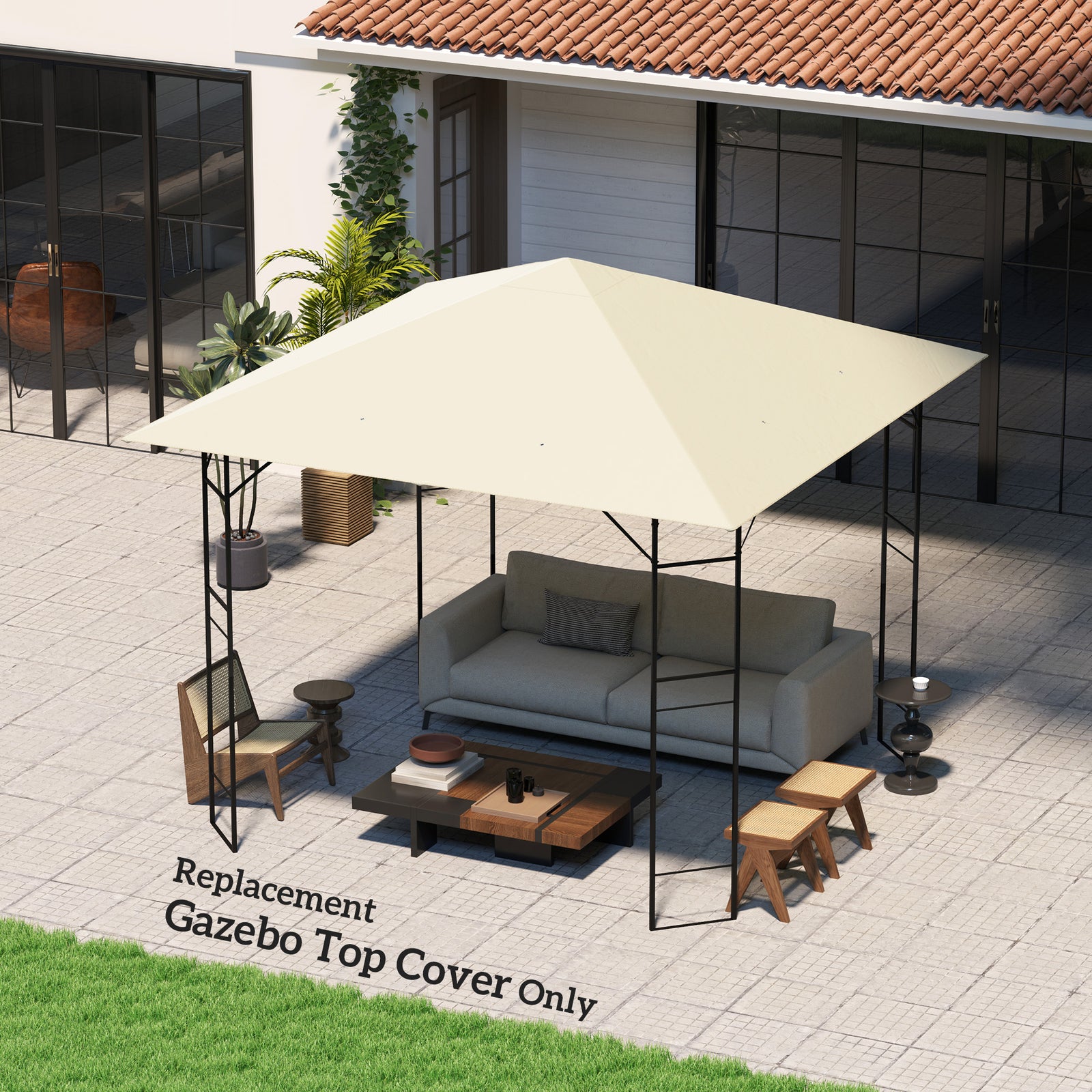 3x3m Gazebo Canopy Replacement Cover With Drain Holes Upf30+ | Cream