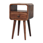 Mini Honey Caramel Curved Bedside With Open Slot