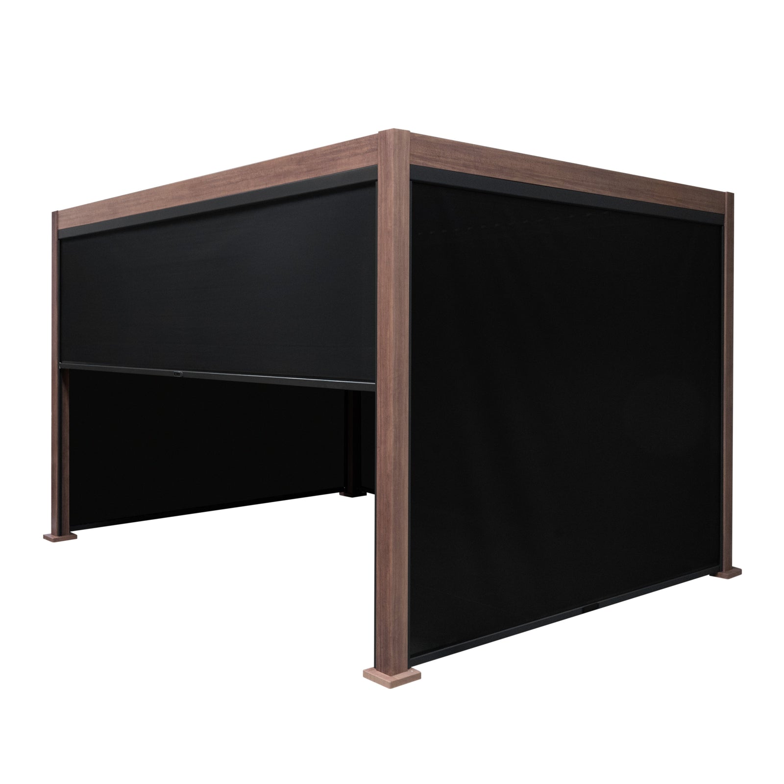 Wood Effect Aluminium Pergola With Blinds | 4m x 3m | Brown