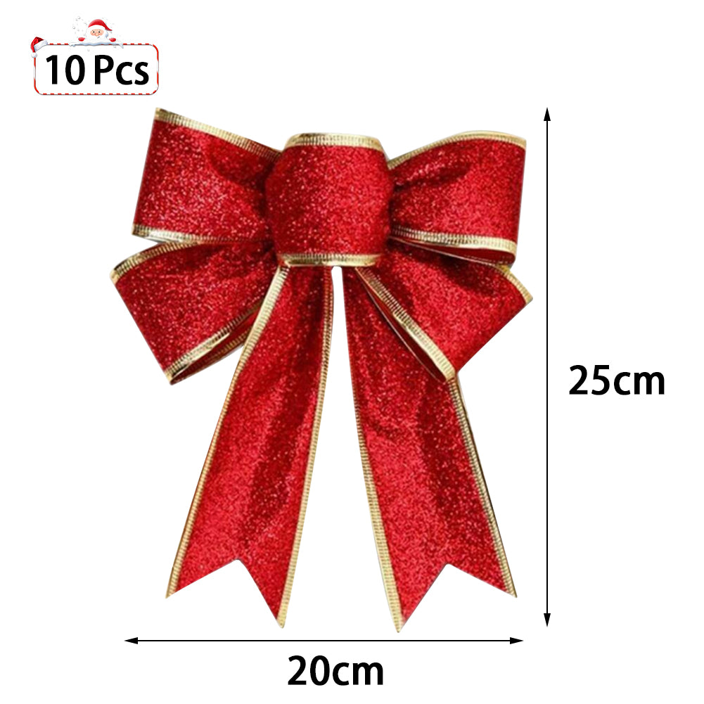 10pcs Christmas Bows Ribbon Bowknot Christmas Tree Ornaments | Red