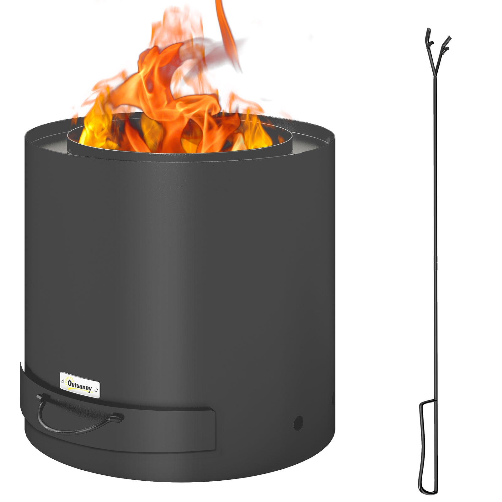 Fire Pit W/ Ash Tray & Poker, Black