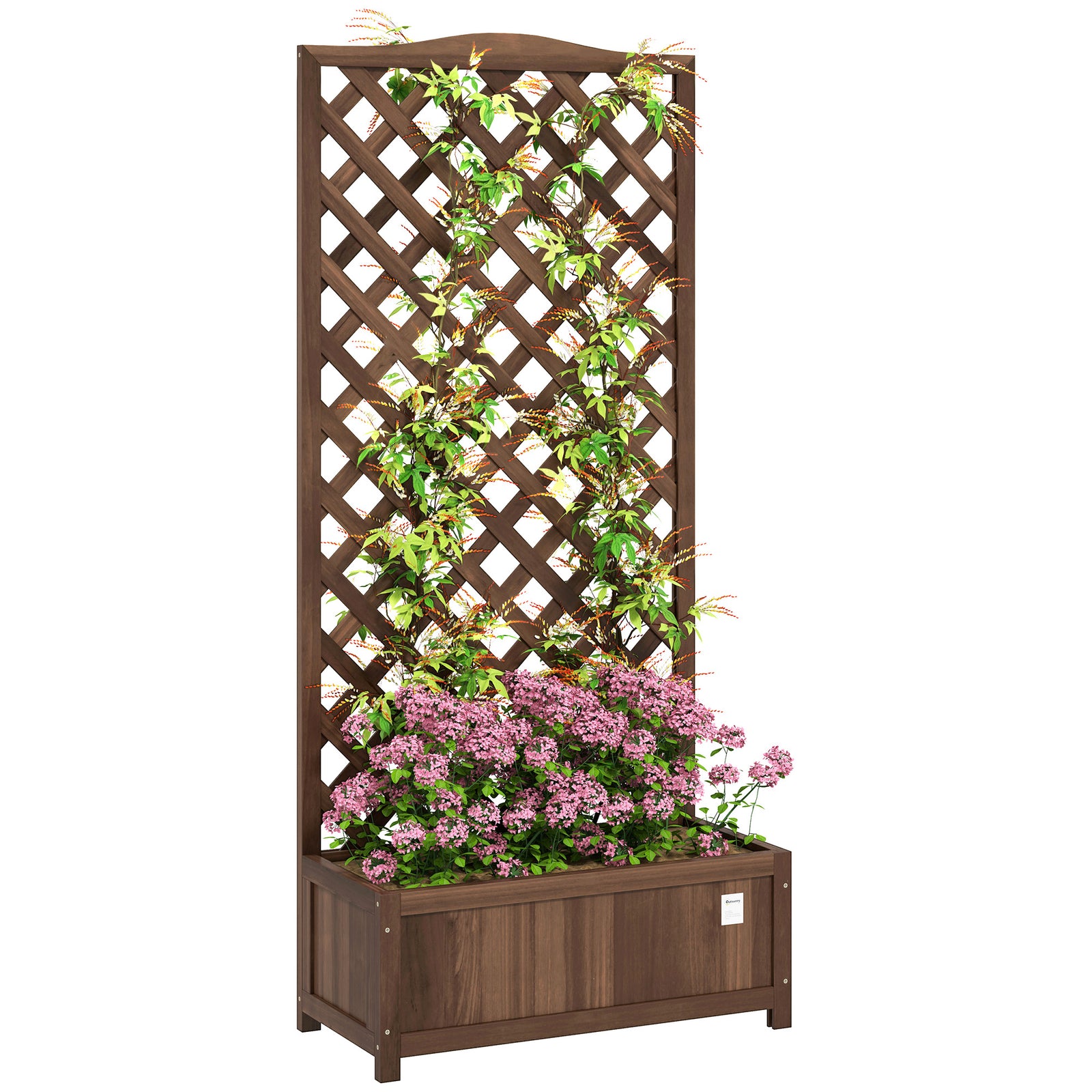 Garden Wooden Planter Box, 53l With Trellis, Dark Brown