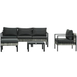 6 Pcs Rattan Garden Furniture Set With Table, Cushion | Charcoal Gray