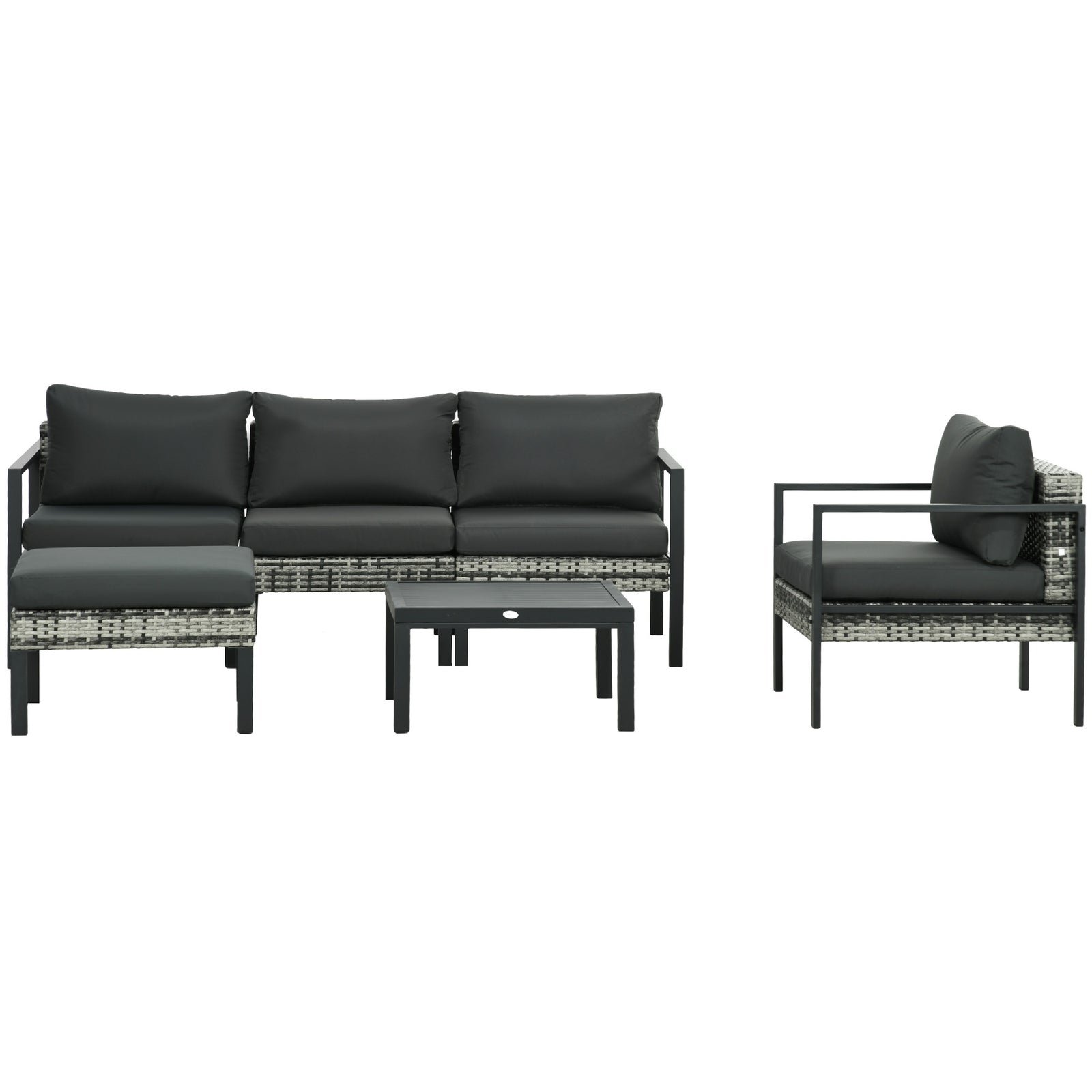 6 Pcs Rattan Garden Furniture Set With Table, Cushion | Charcoal Gray