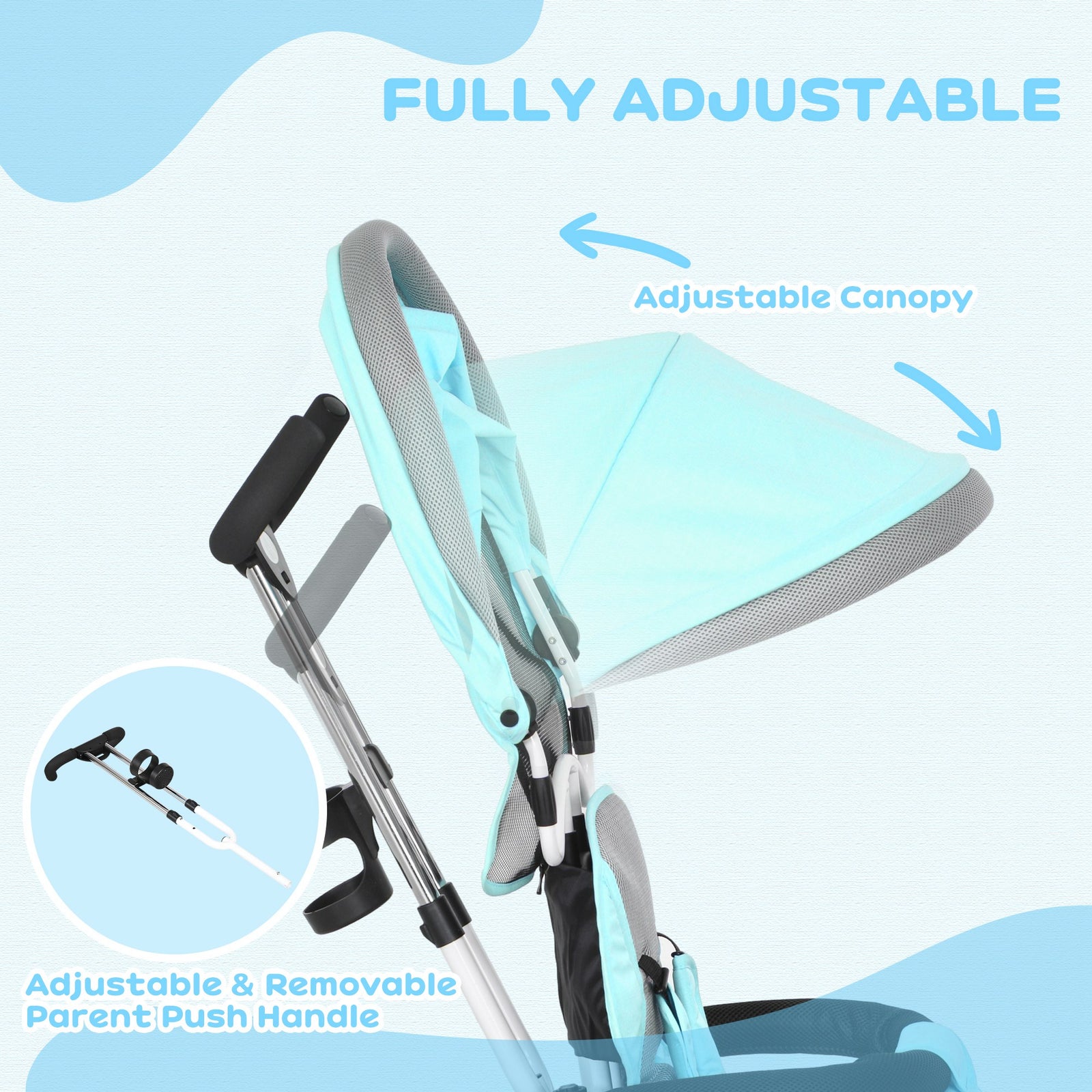 6 In 1 Kids Trike, Stroller With Parent Handle | Green