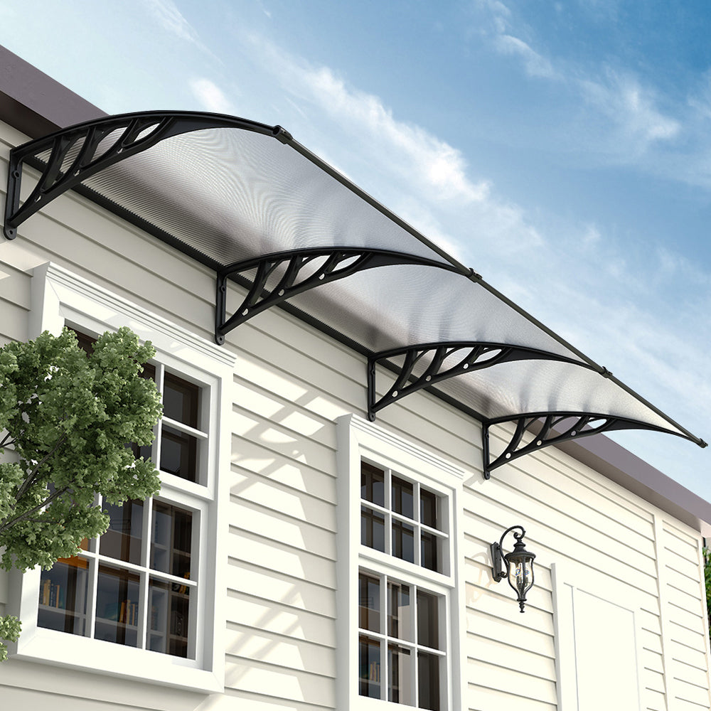 Window Door Awning Canopy With Brackets | Extra Large | Black