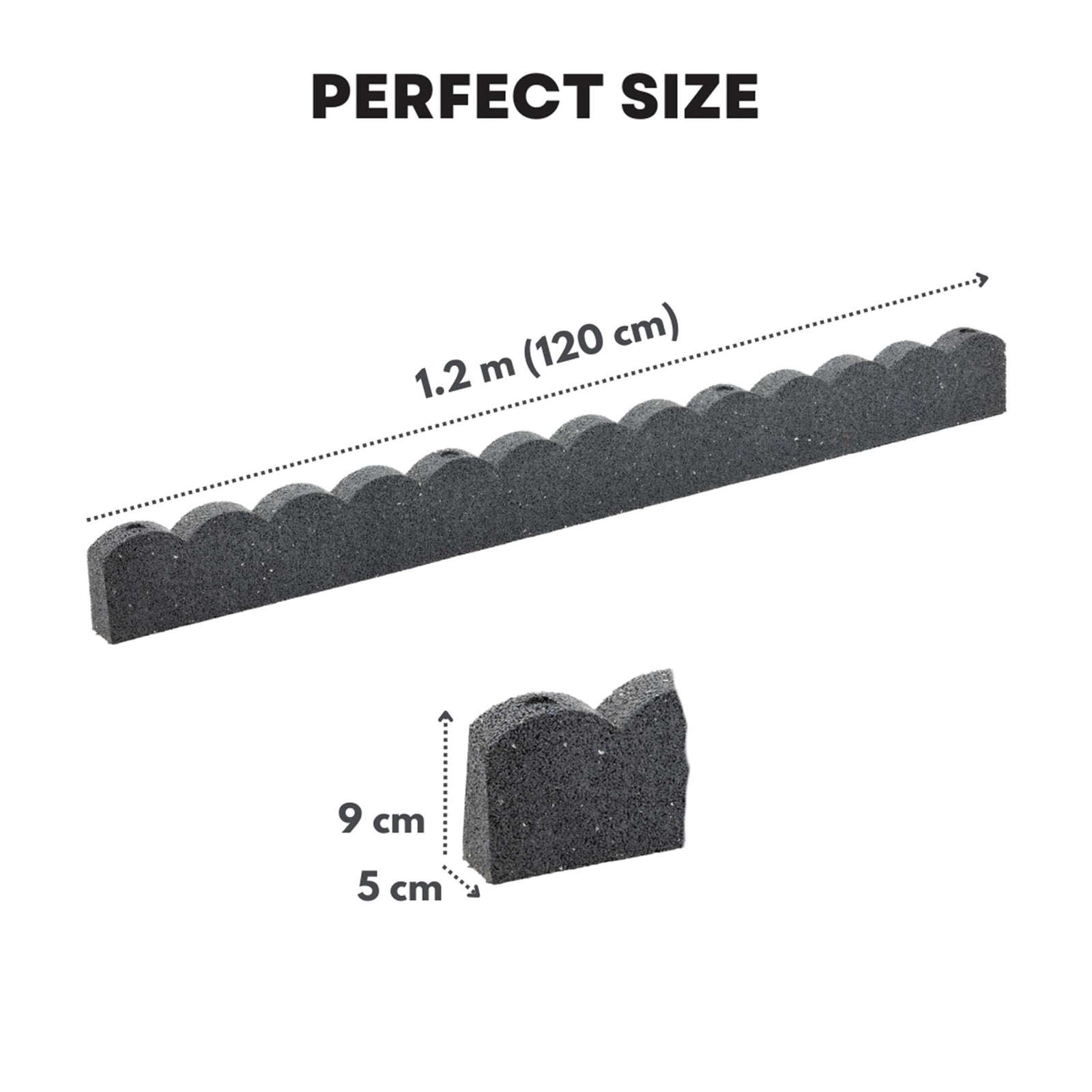 Recycled Rubber Scallop Garden Edging Border 1.2m | Set of 16 | Gray
