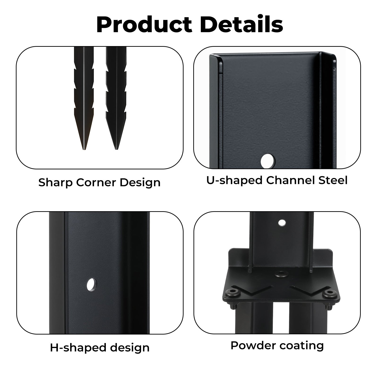Fence Post Repair Stakes Kit Powder-coated Metal Garden Fence Support | Black