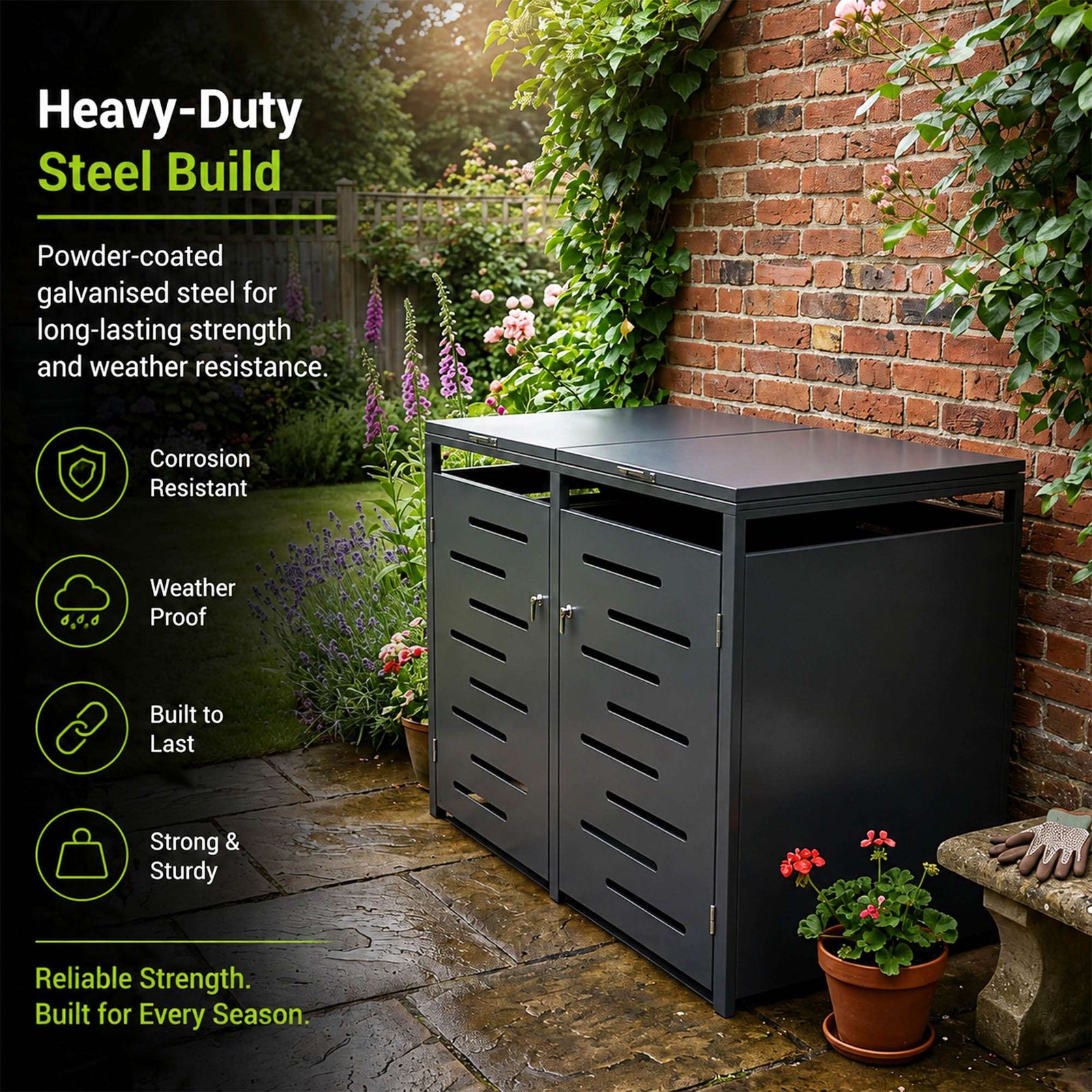 Outdoor Metal Bin Storage Galvanized Steel Lockable Wheelie Bin Storage Shed